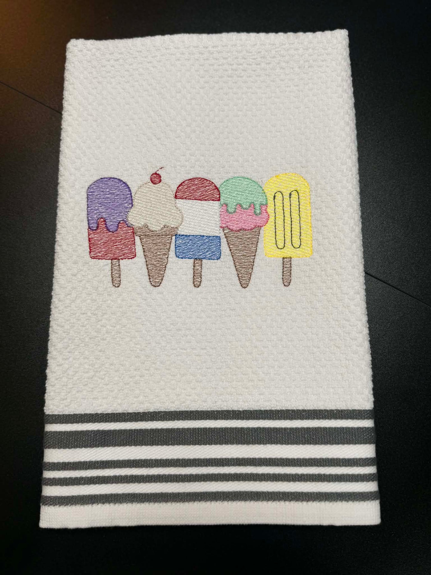 Embroidered Ice Cream & Popsicle Kitchen Towel 🍦🍭