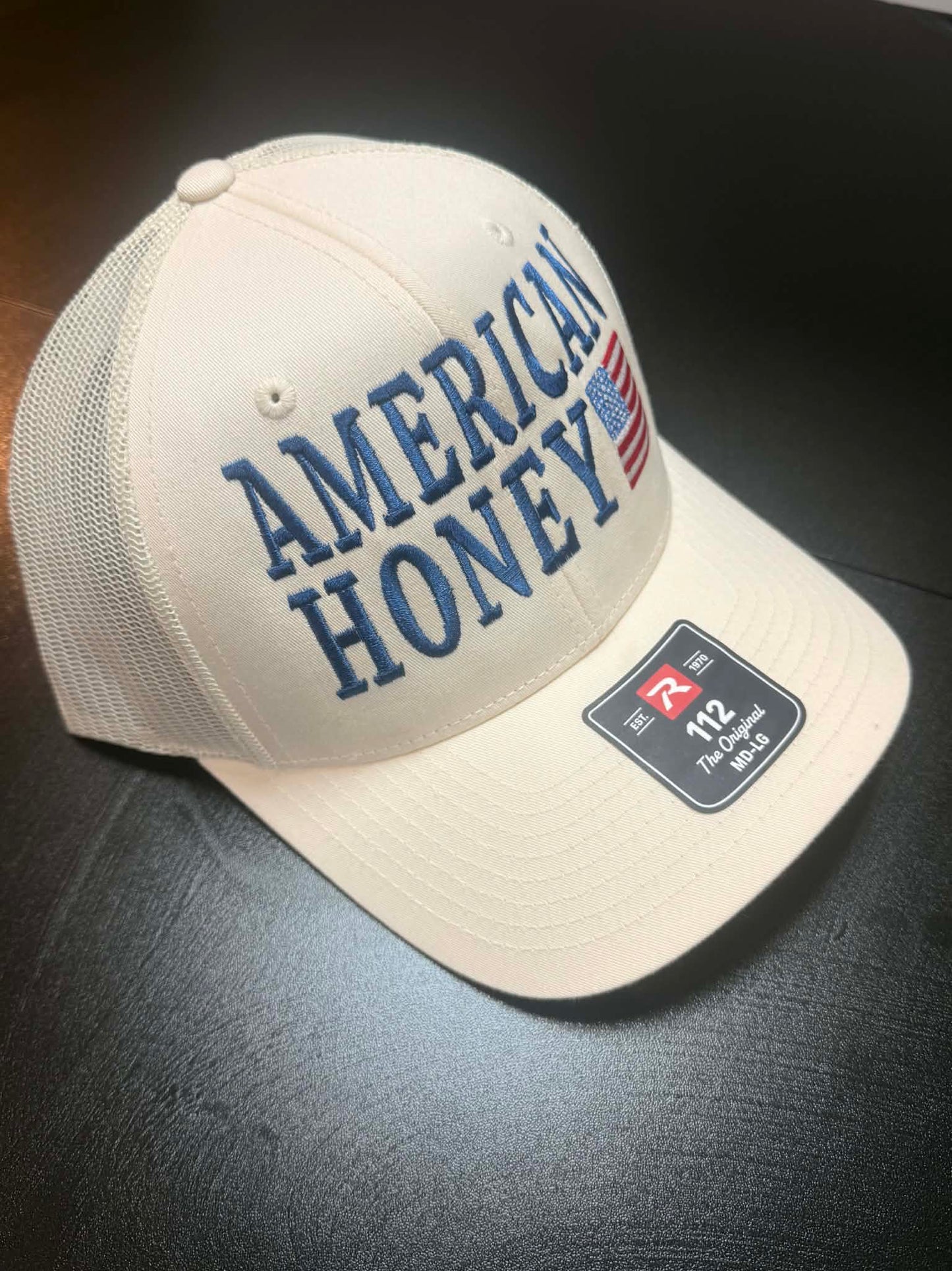 “American Honey” Embroidered Trucker Hat🍯❤️🤍💙
