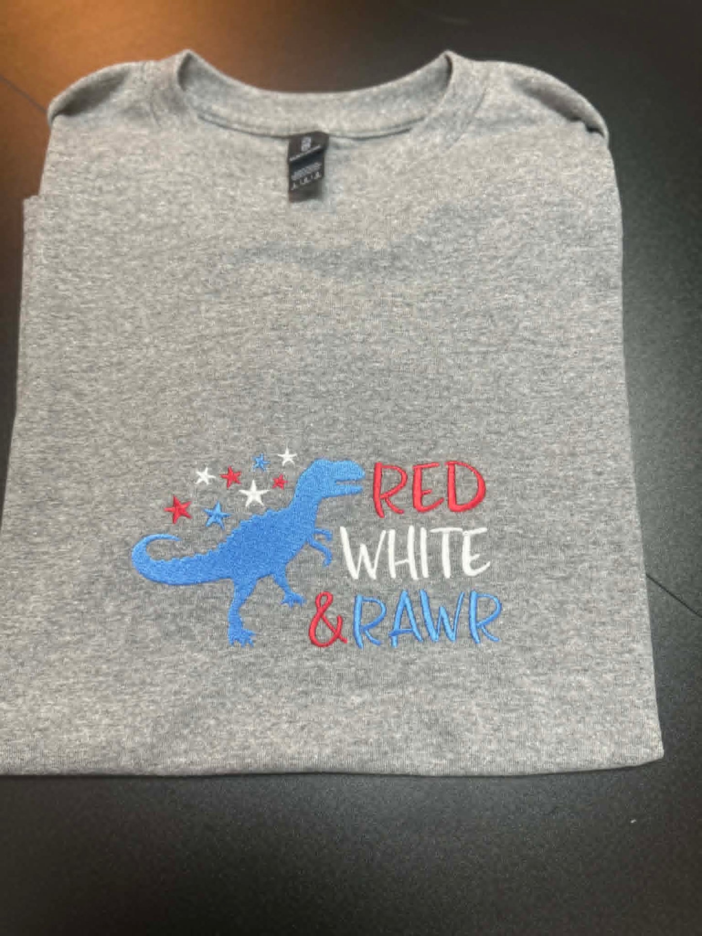 “Red, White & Rawr” Kids Embroidered T-Shirt 🦖