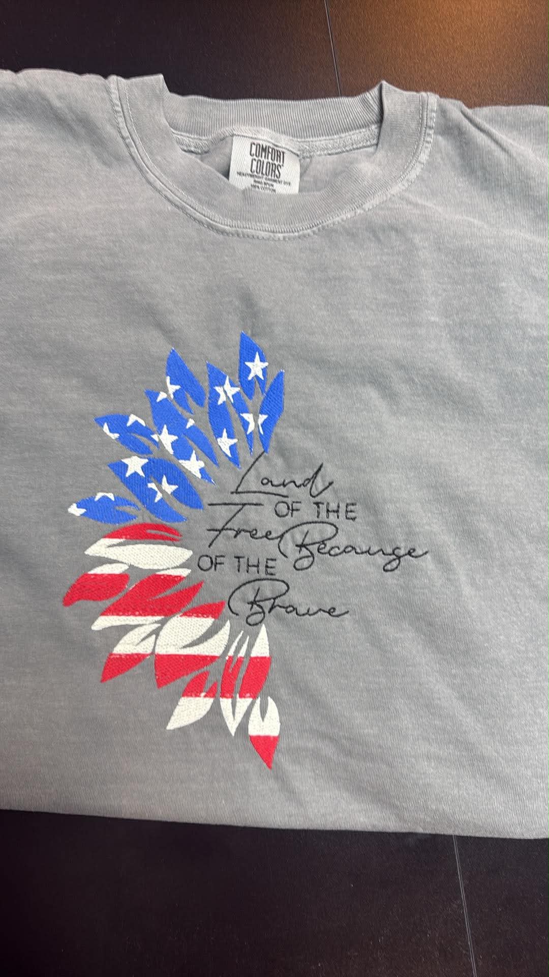 Land of the Free Embroidered Tee ❤️🤍💙
