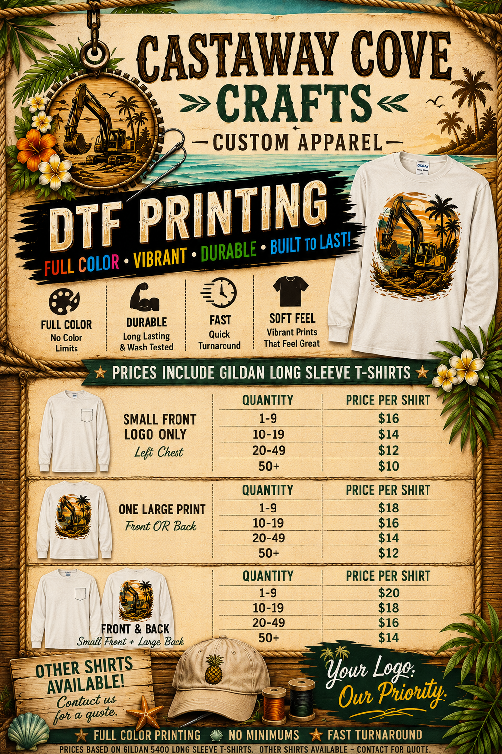 🖨️ Custom DTF Printed Long Sleeve T-Shirts| Full Color Business & Logo Apparel