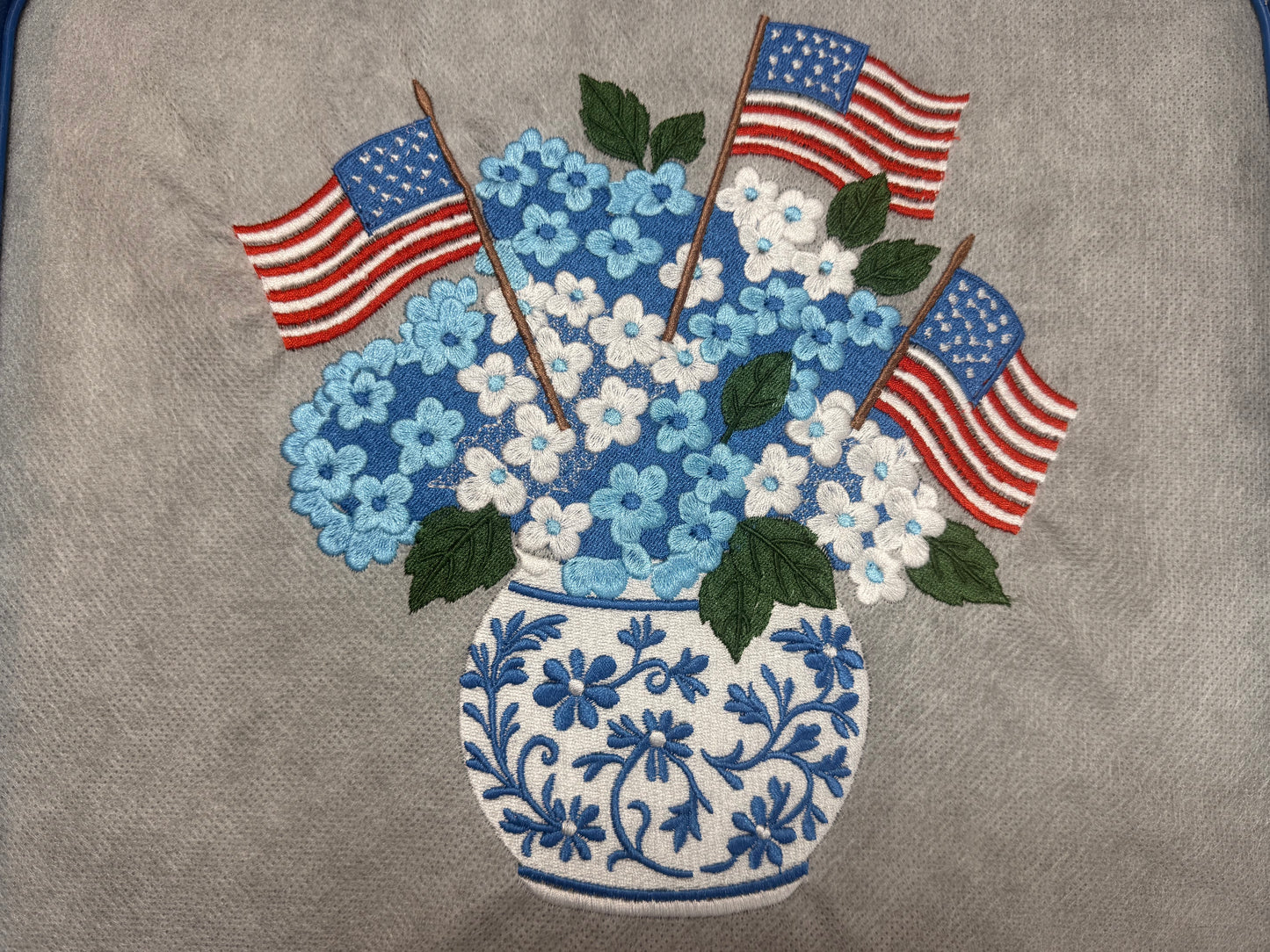 Patriotic Floral Vase Embroidered Design | Americana Hydrangea Apparel ❤️🤍💙