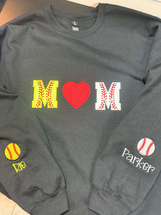 “M ❤️ M” Baseball & Softball Appliqué Sweatshirt ⚾🥎💖