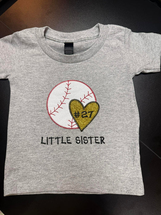 Kids Glitter Appliqué Baseball “Little Sister” T-Shirt ⚾✨
