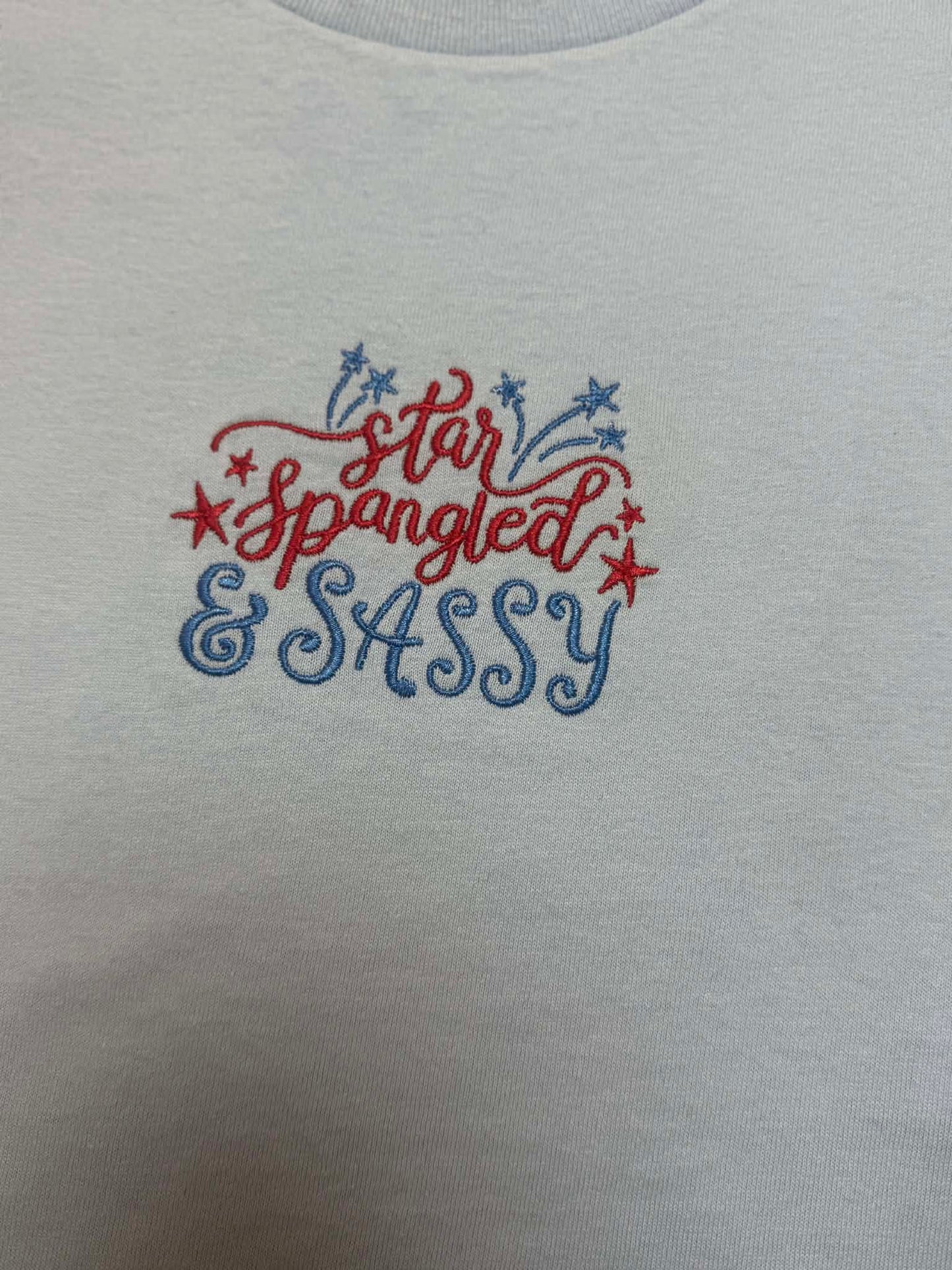 “Star Spangled & Sassy” Kids Embroidered T-Shirt ✨❤️🤍💙