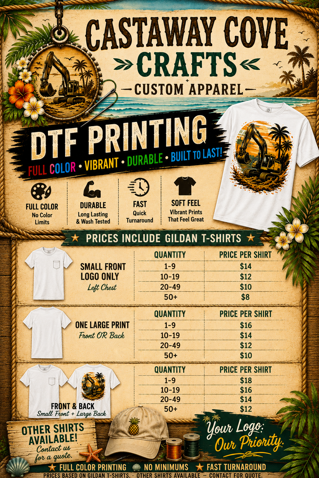 Custom DTF Printed T-Shirts | Full Color Business & Logo Apparel