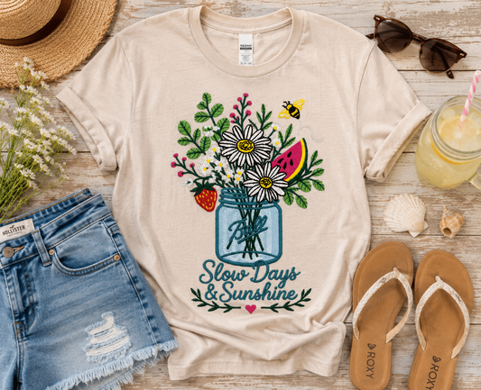 Slow Days & Sunshine – Exclusive Embroidered Tee ☀️🍉🐝