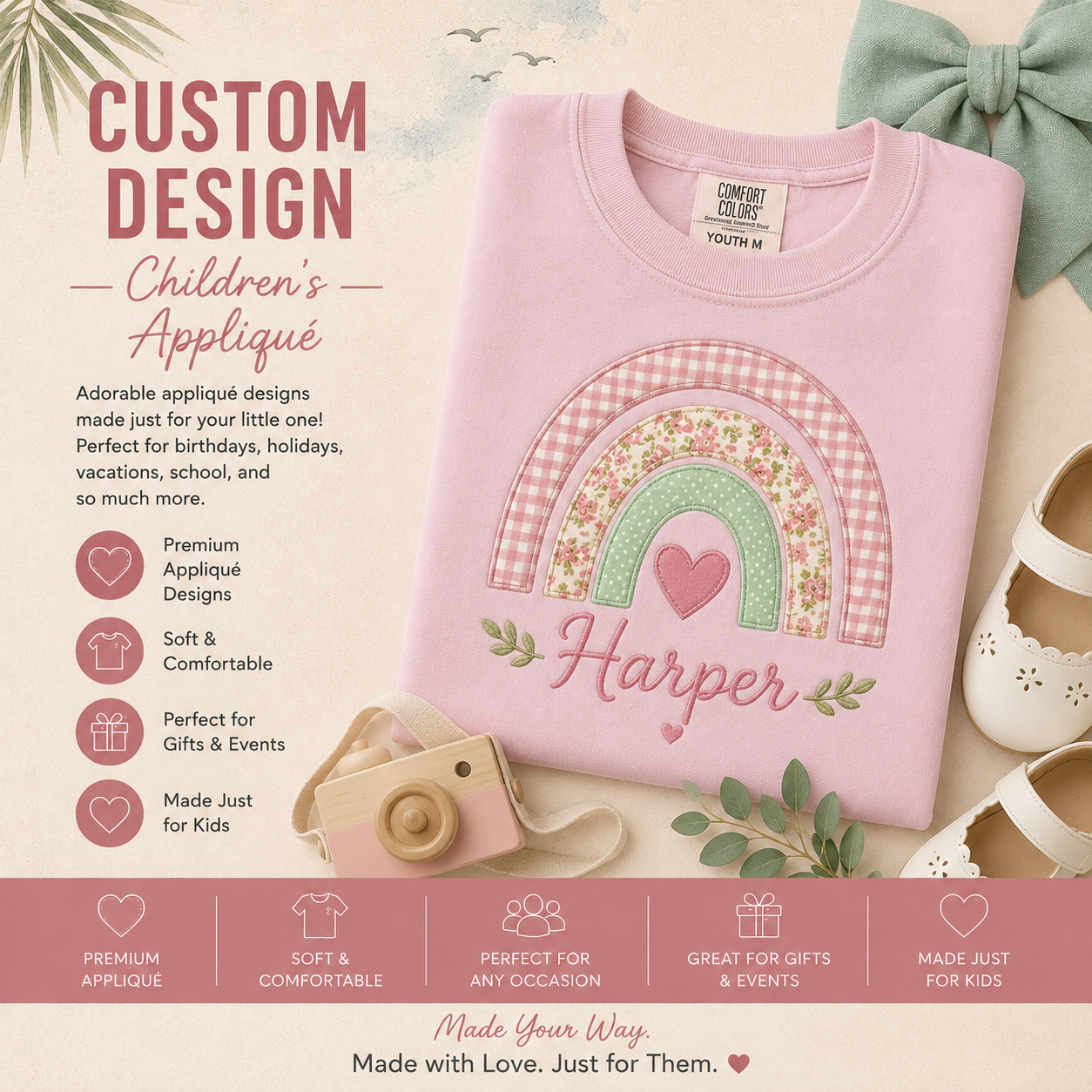 ✨ Custom Children's Appliqué, HTV & Sequin Designs