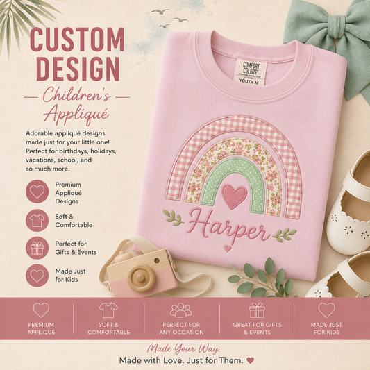 ✨ Custom Children's Appliqué, HTV & Sequin Designs