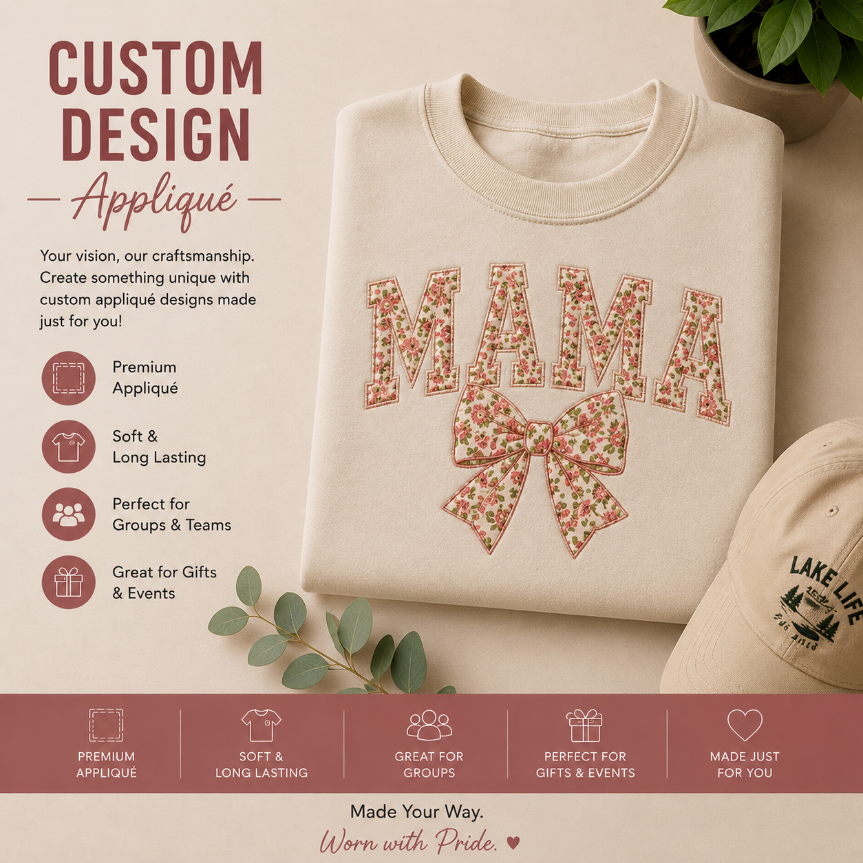 🎀 Custom Design Appliqué Apparel