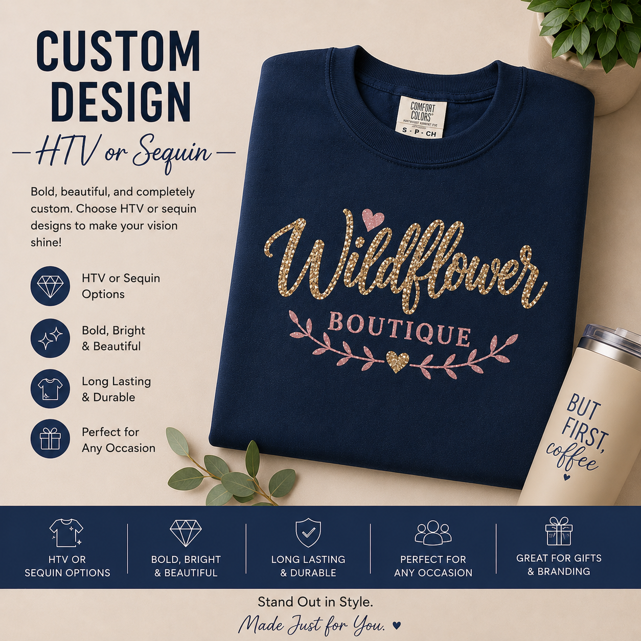 🧵 Custom HTV & Sequin Apparel