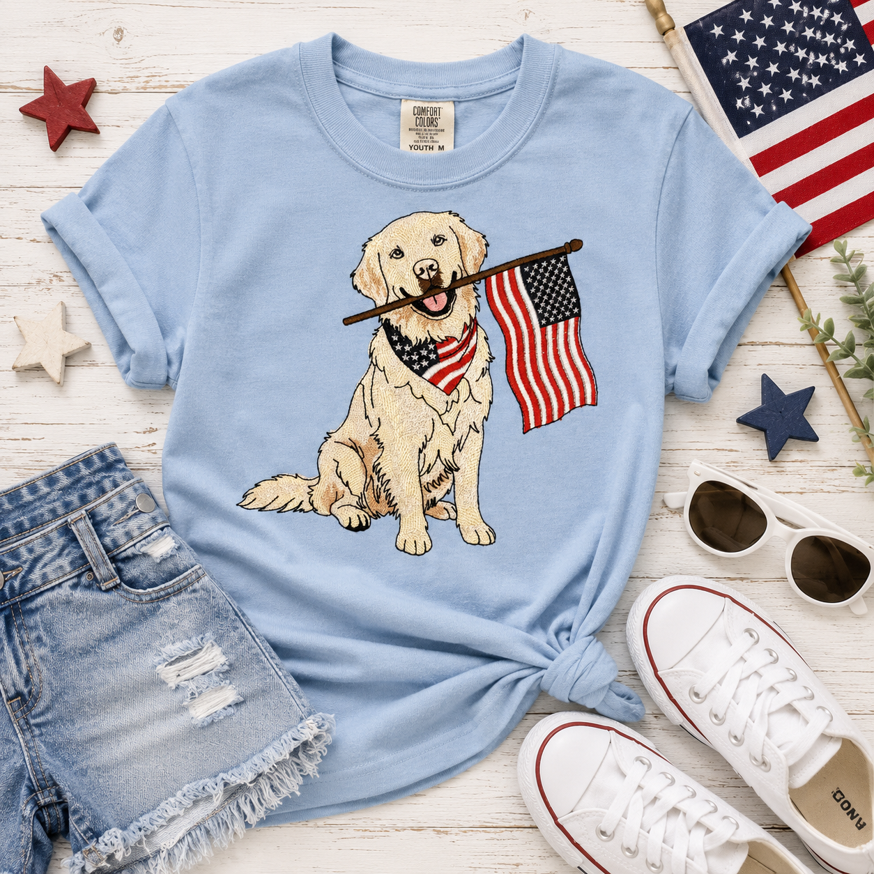 🎆🐶 Patriotic Pup Embroidered Shirt