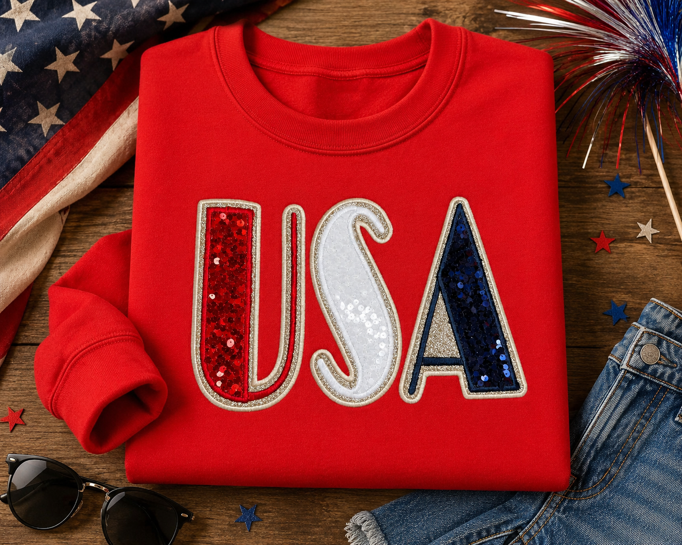 ✨ USA Sequin Appliqué Shirt ✨