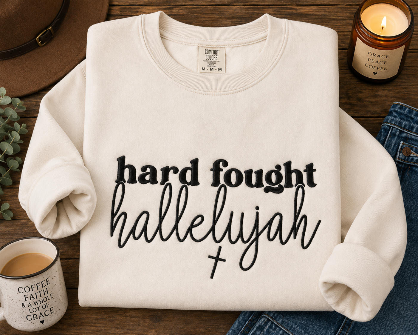 ✝️ Hard Fought Hallelujah Embroidered Sweatshirt ✝️