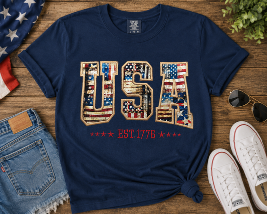 ❤️🤍💙 USA Est. 1776 Appliqué Tee