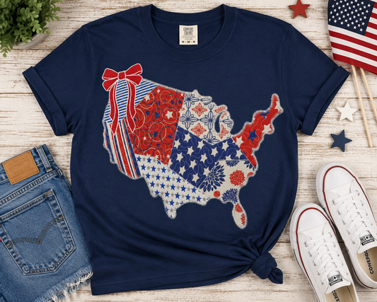 Patriotic Patchwork USA Appliqué T-Shirt