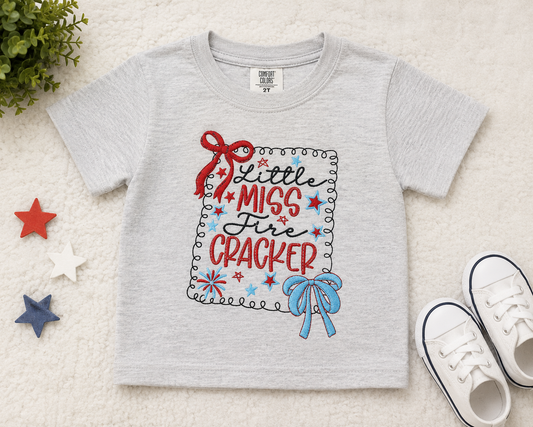 “Little Miss Firecracker” Kids Embroidered T-Shirt✨