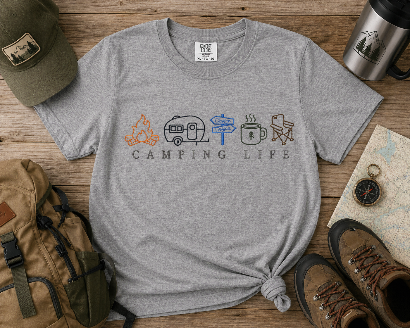 “Camping Life” Embroidered T-Shirt 🏕️