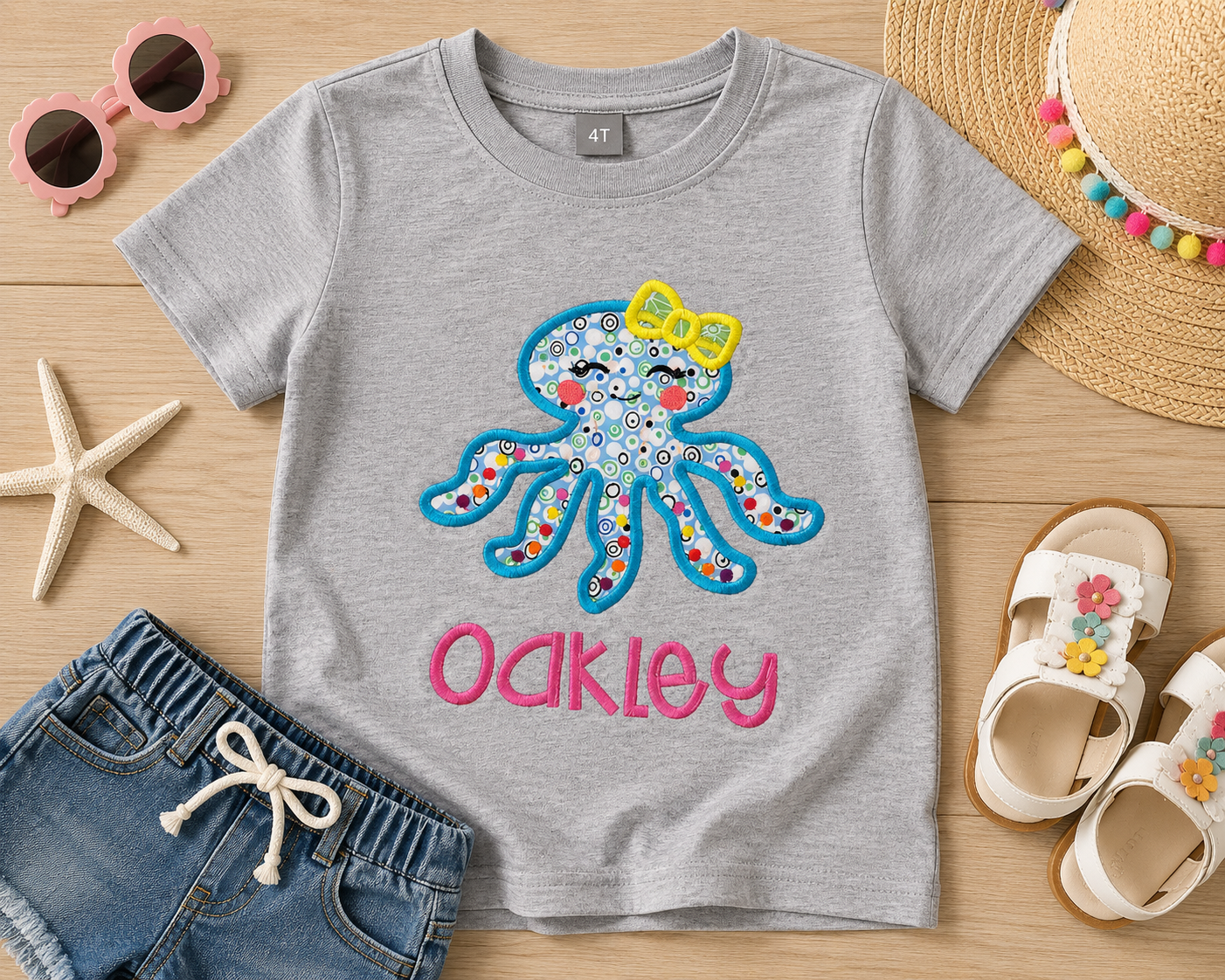 Personalized Octopus Appliqué Kids T-Shirt 💖🐙