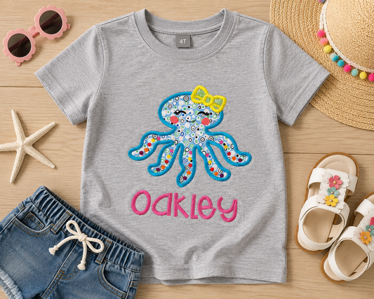 Personalized Octopus Appliqué Kids T-Shirt 💖🐙