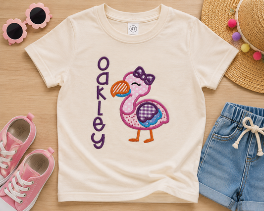 Personalized Flamingo Appliqué Kids T-Shirt 🦩💖