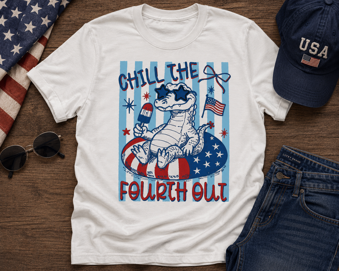 Chill the Fourth Out Embroidered Shirt ❤️🤍💙