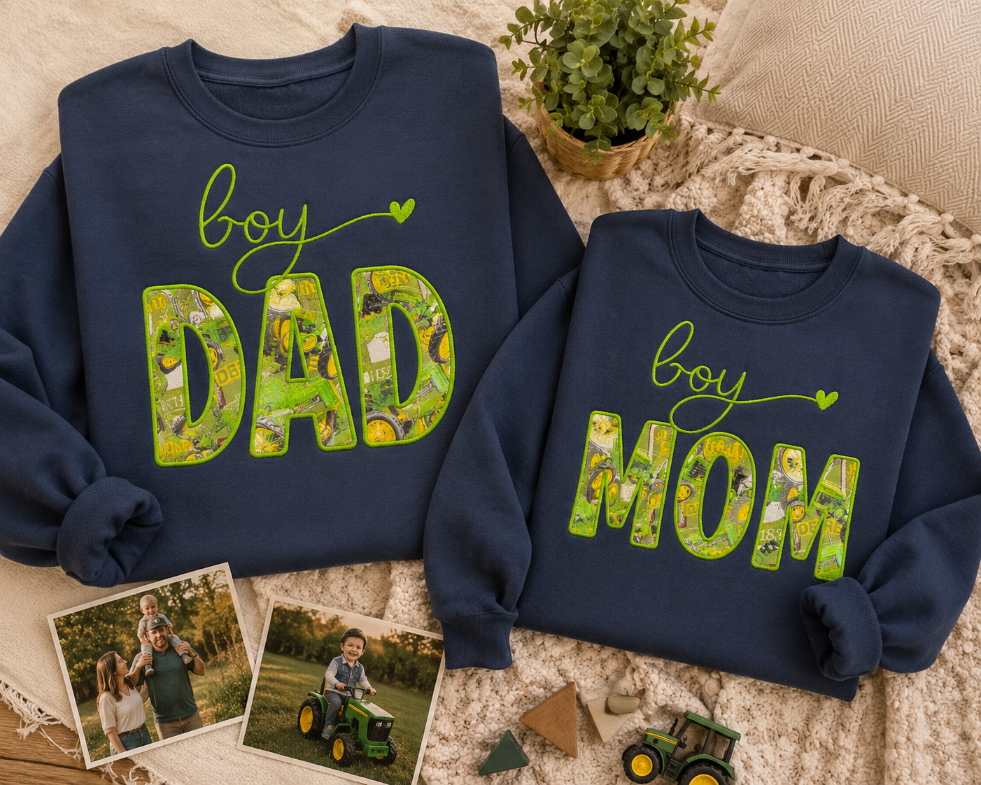💚 Boy Mom & Boy Dad Applique & Embroidered Shirts 💚 🚜✨