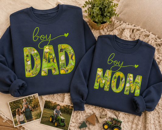 💚 Boy Mom & Boy Dad Applique & Embroidered Shirts 💚 🚜✨
