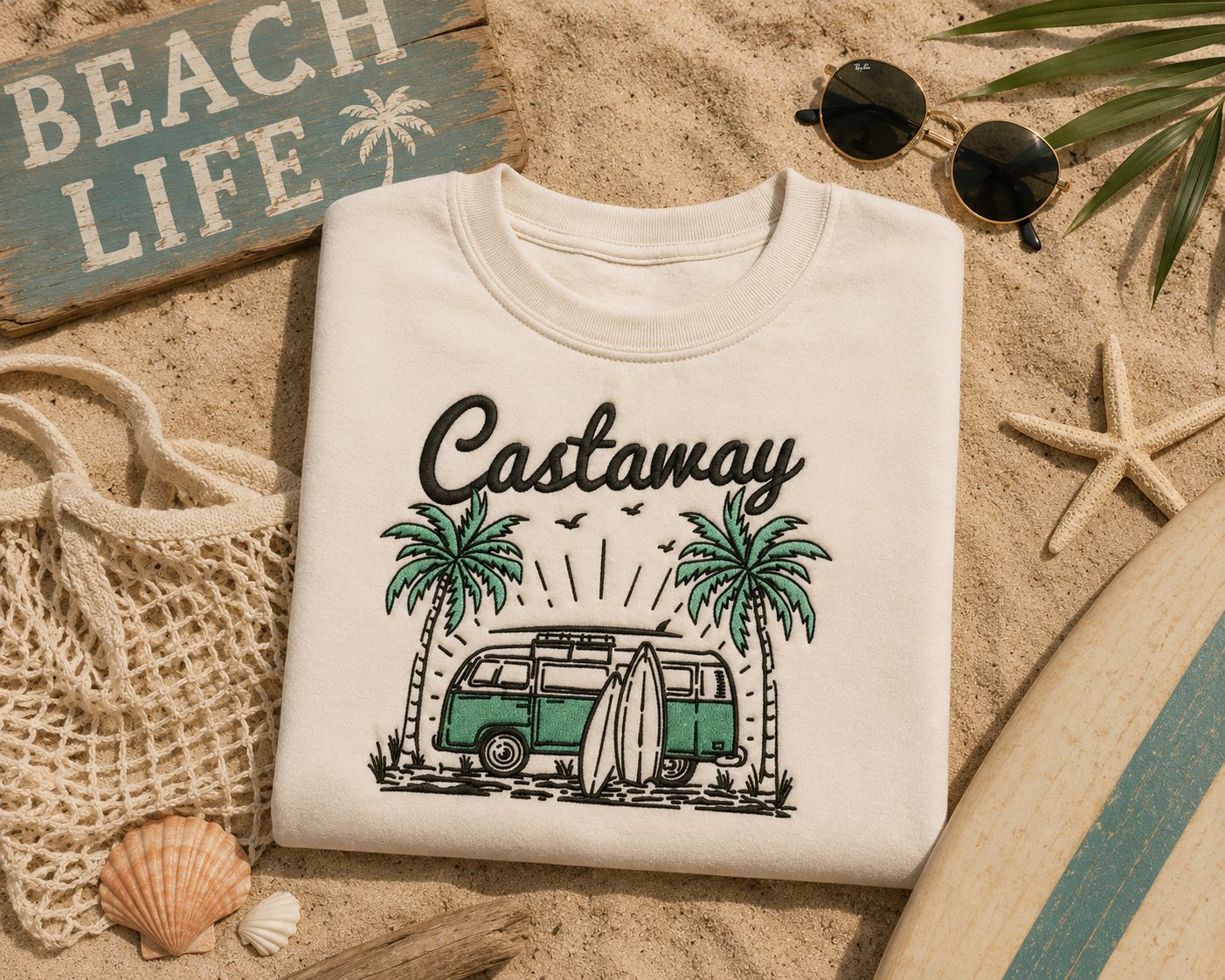 Castaway Beach Van Embroidered Shirt