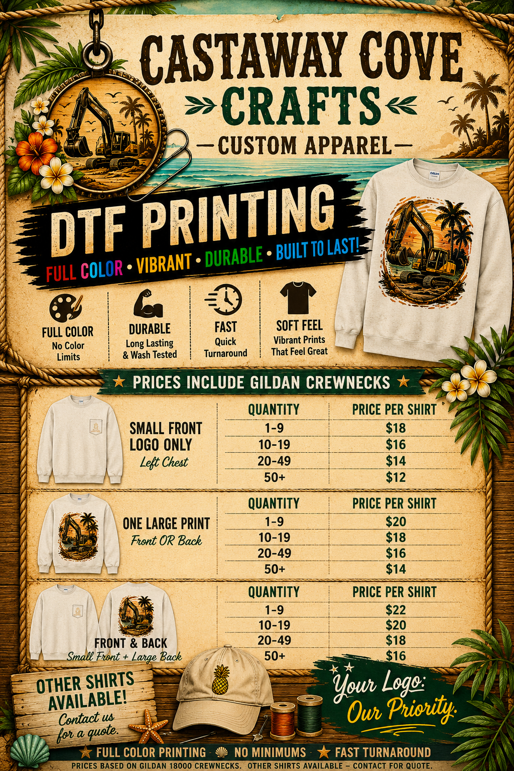 🖨️ Custom DTF Printed Crewneck Sweatshirts| Full Color Business & Logo Apparel