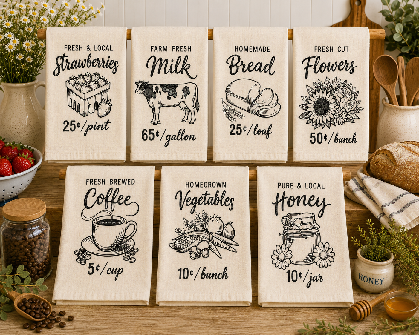 Farmhouse Market Flour Sack Kitchen Towel 🍓🌻🍯