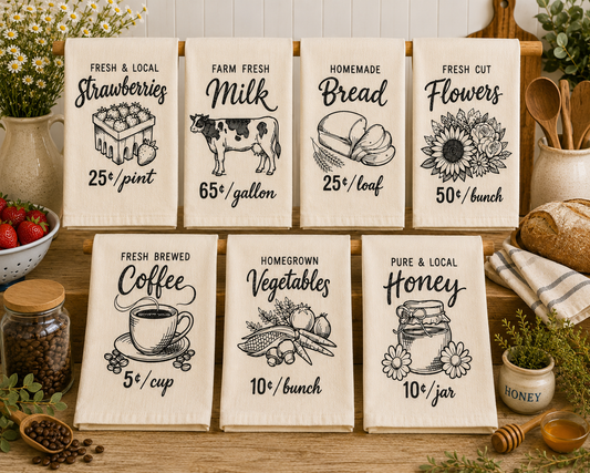 Farmhouse Market Flour Sack Kitchen Towel 🍓🌻🍯