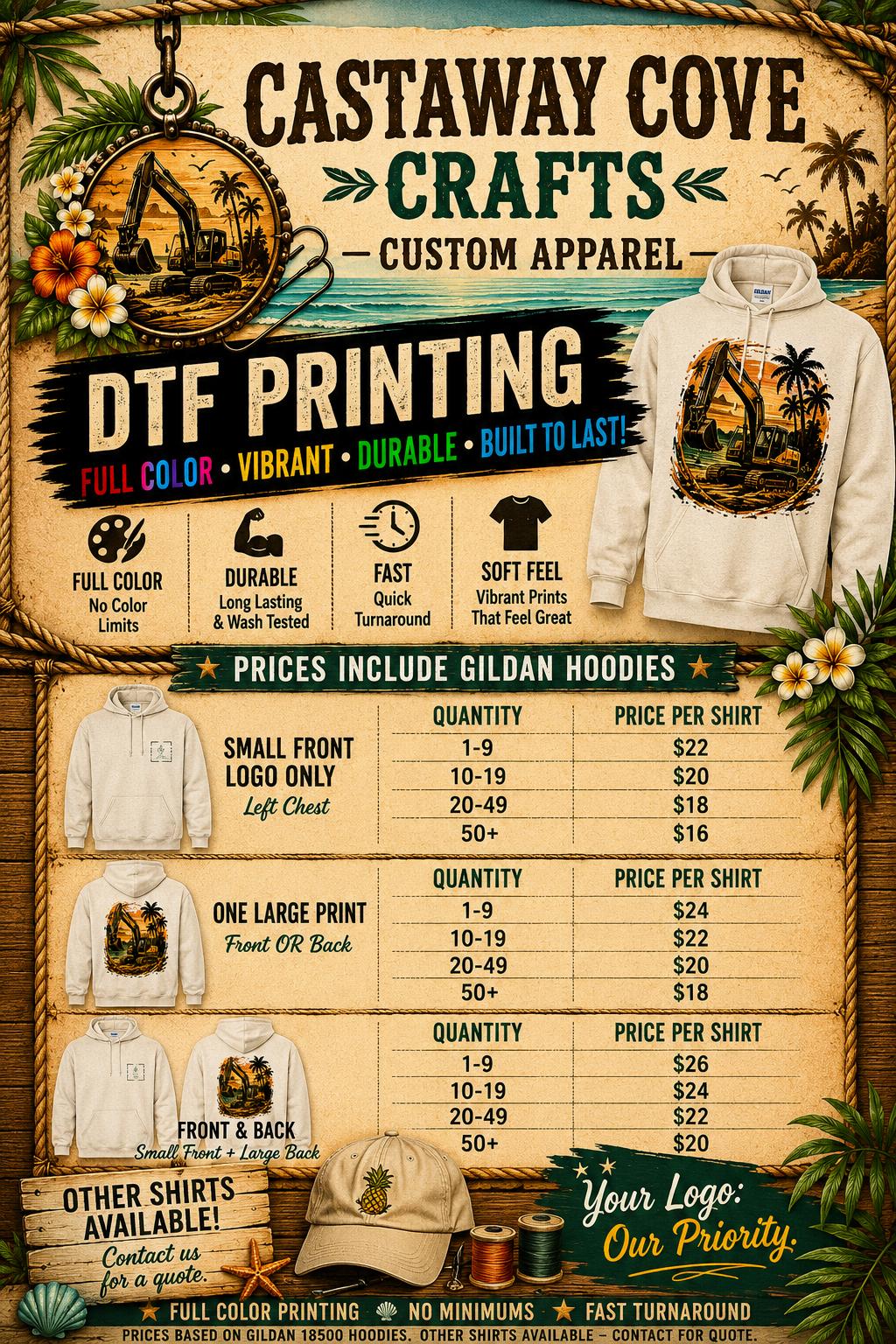 🖨️ Custom DTF Printed Hoodies| Full Color Business & Logo Apparel