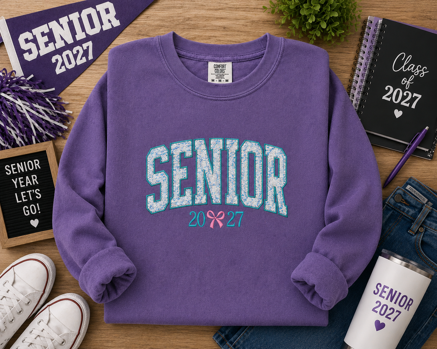 🎓 Senior 2027 Sequin Appliqué Sweatshirt