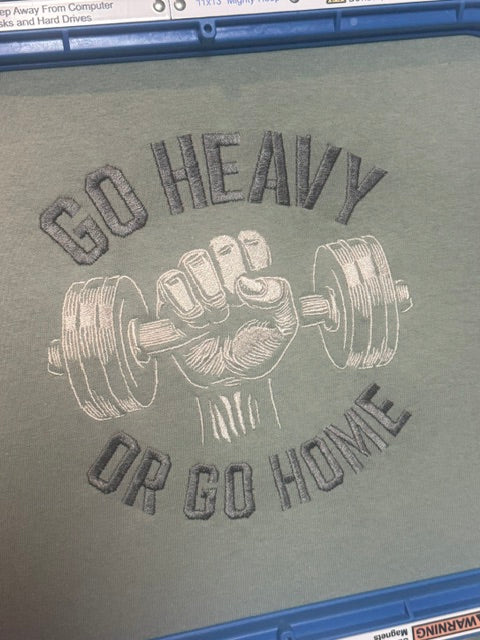 “Go Heavy or Go Home” Embroidered T-Shirt 💪