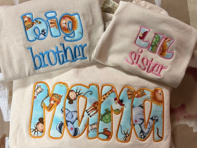 “Big Brother” & “Little Sister” Appliqué Kids T-Shirt 🐘💙💖