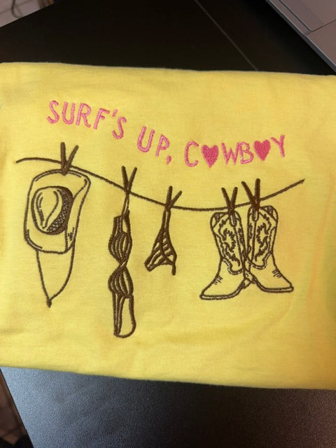 “Surf’s Up, Cowboy” Embroidered T-Shirt 🌊🤠