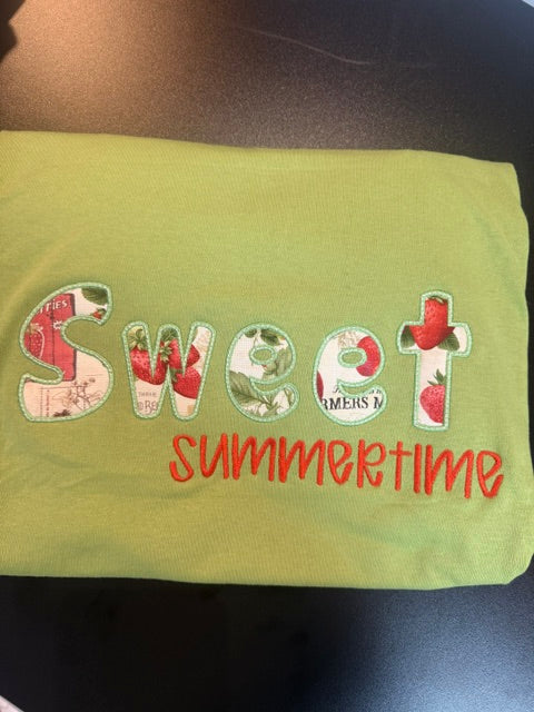 “Sweet Summertime” Strawberry Appliqué T-Shirt 🍓☀️