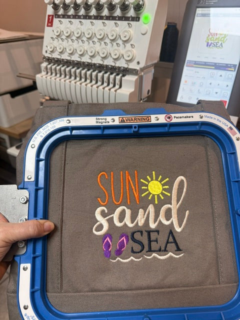 Personalized Beach Tote Bag | Embroidered “Sun Sand Sea” Tote