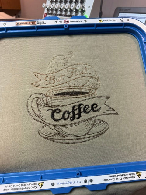 “But First, Coffee” Embroidered T-Shirt ☕