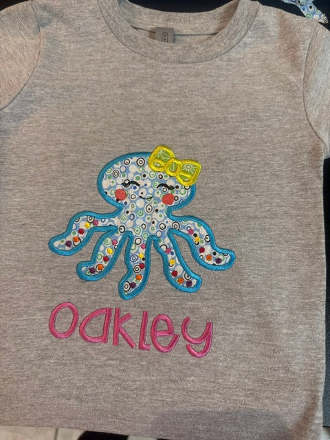 Personalized Octopus Appliqué Kids T-Shirt 💖🐙