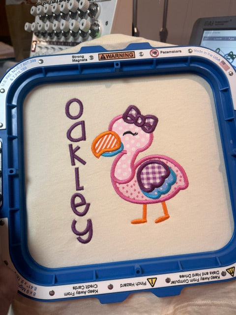 Personalized Flamingo Appliqué Kids T-Shirt 🦩💖