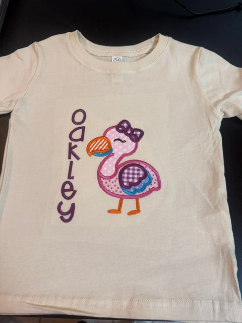 Personalized Flamingo Appliqué Kids T-Shirt 🦩💖