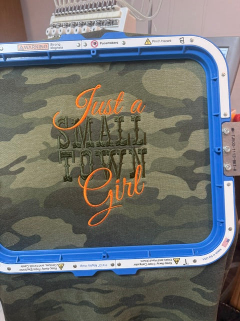 🧡 Just a Small Town Girl Embroidered Camo Hoodie 🧡