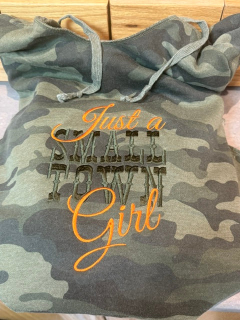 🧡 Just a Small Town Girl Embroidered Camo Hoodie 🧡