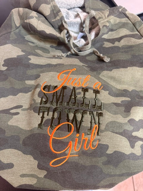 🧡 Just a Small Town Girl Embroidered Camo Hoodie 🧡