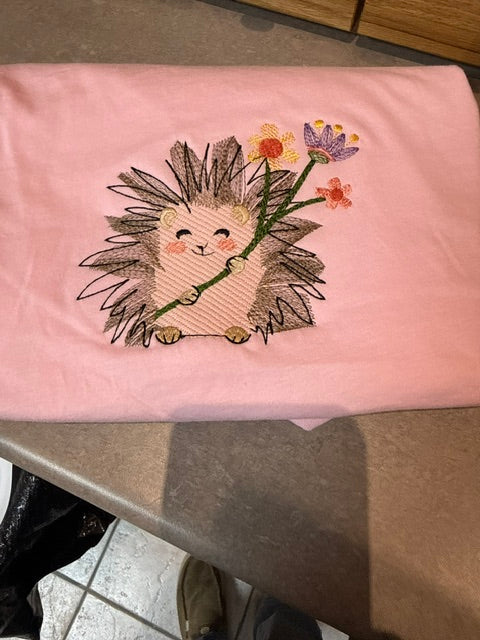 Embroidered Hedgehog Kids T-Shirt 🦔🌸