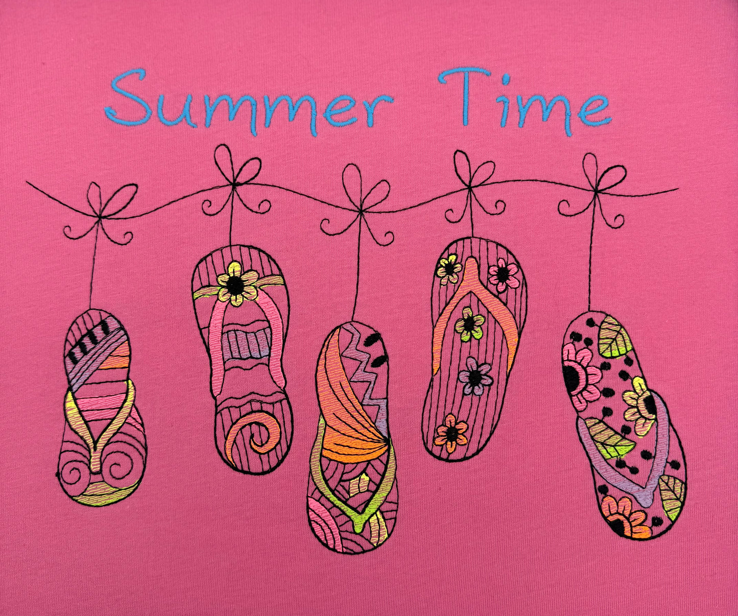 Summer Time Flip Flops Embroidered Shirt ☀️🩴🌺
