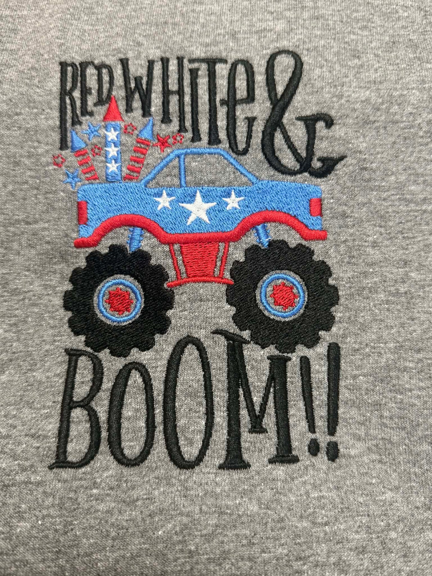 “Red, White & Boom” Monster Truck Embroidered Shirt 🛻