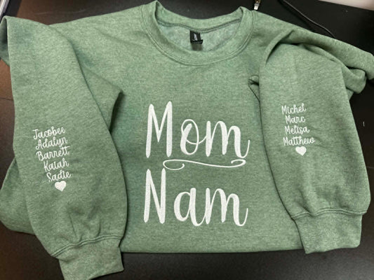 “Mom / Nam/ Gram” Personalized Sleeve Sweatshirt 💗